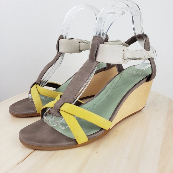 Camper Laura Multicolor Wedge Sandals Size 39 Wooden Wedge Color Block Coastal - Picture 2 of 15